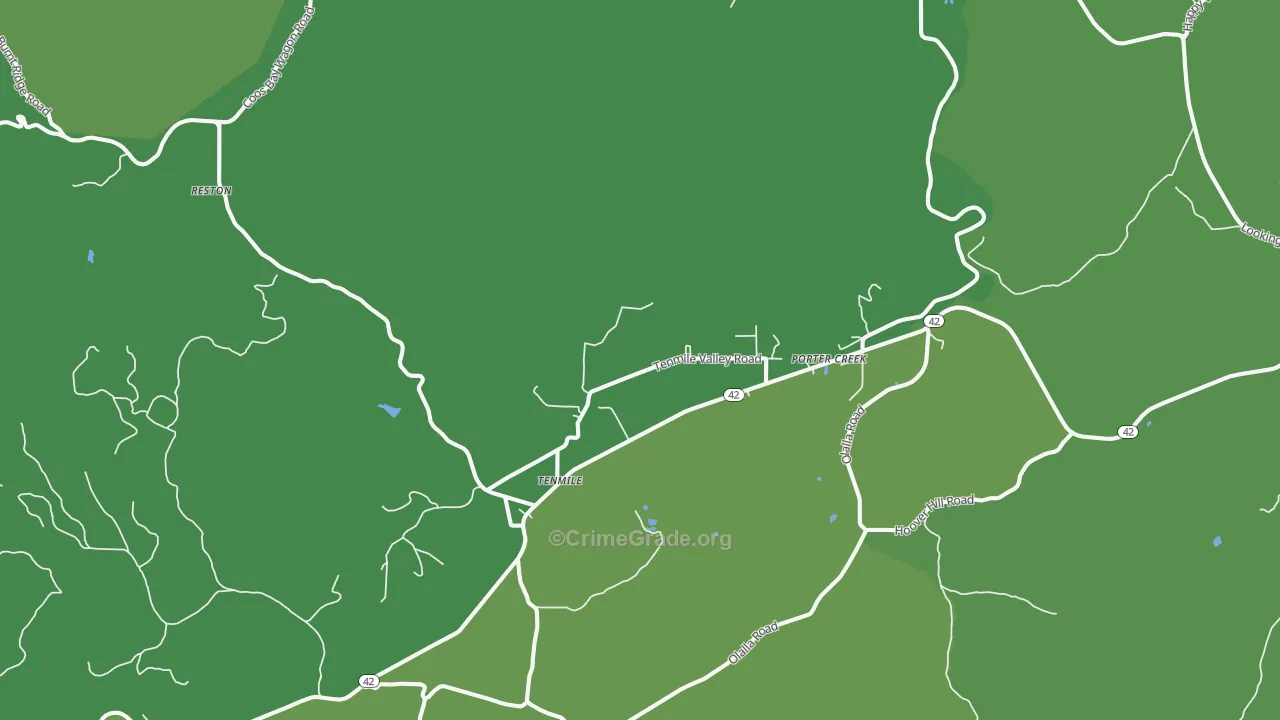 Tenmile, OR Map of Vehicle Theft Rates