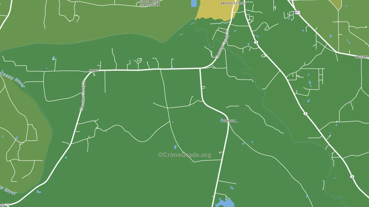 Tennala, AL Map of Vehicle Theft Rates