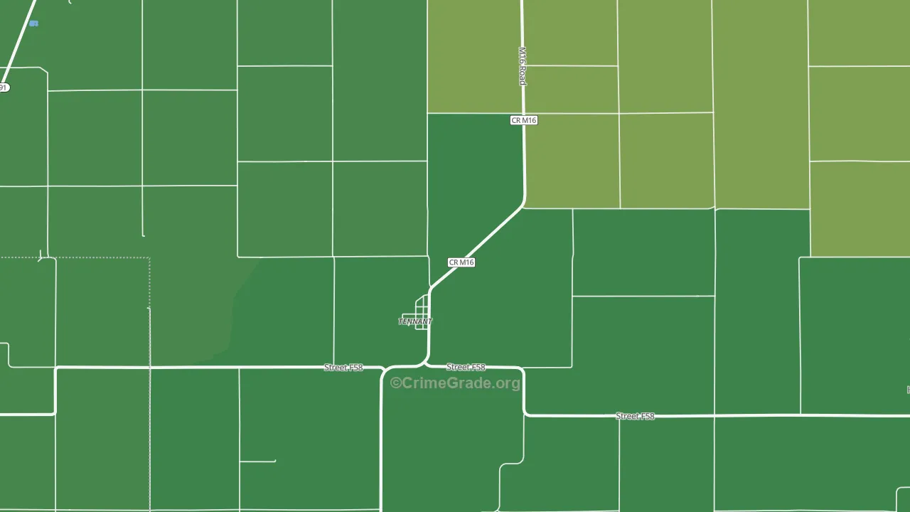 Tennant, IA Map of Vehicle Theft Rates