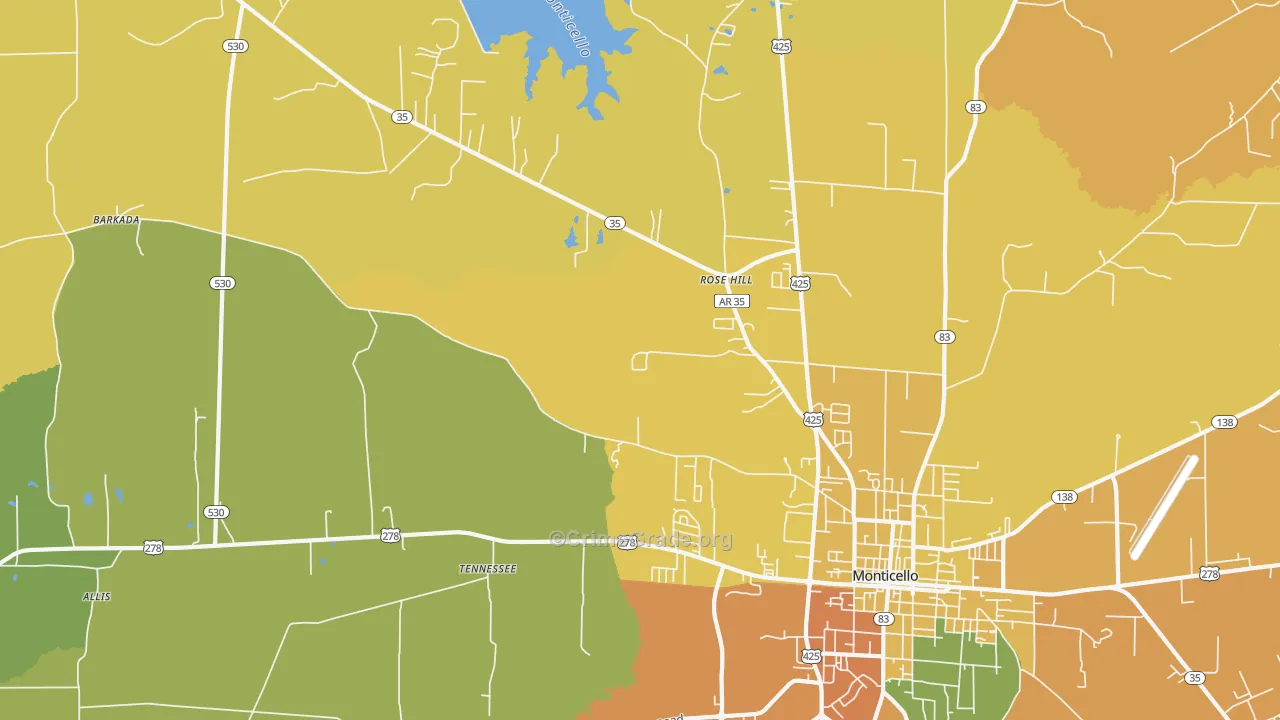 Tennessee, AR Map of Vehicle Theft Rates