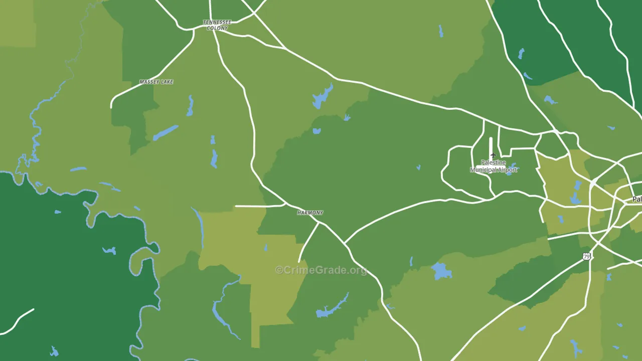 Tennessee Colony, TX Map of Vehicle Theft Rates