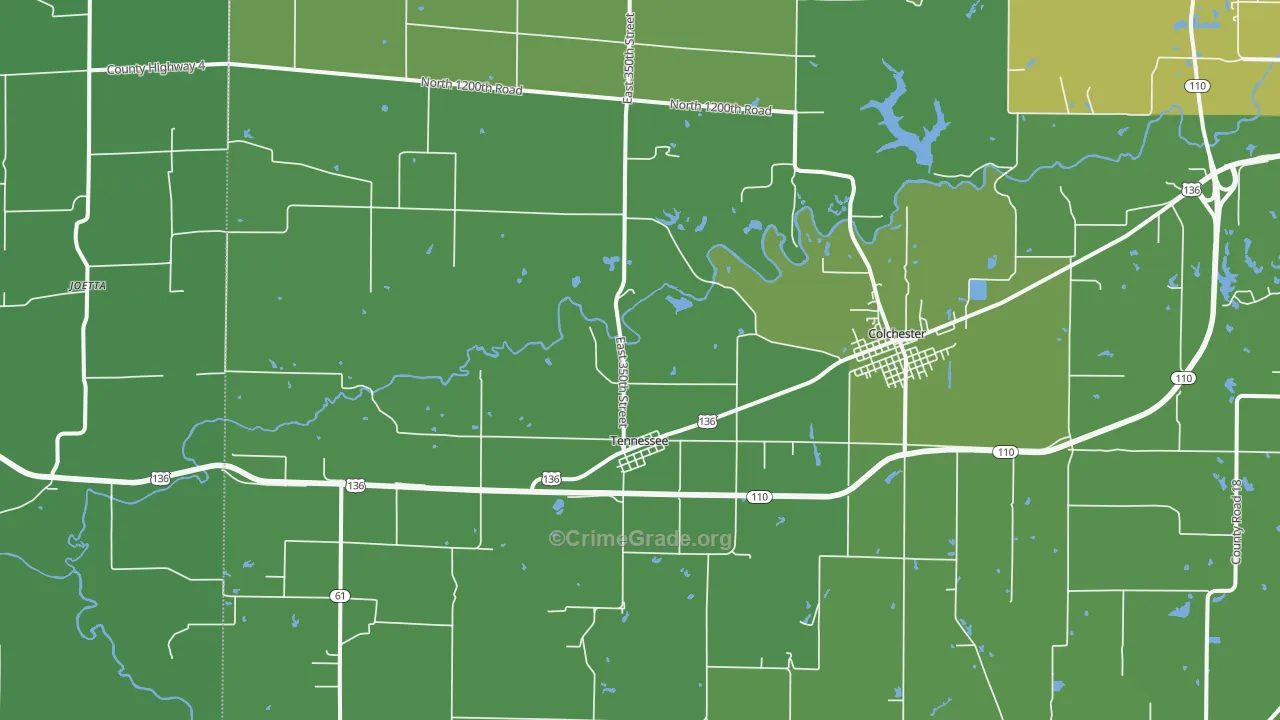 Tennessee, IL Map of Vehicle Theft Rates