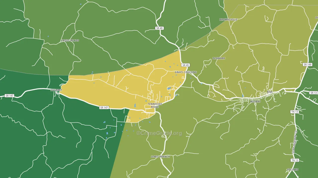 Tennessee Ridge, TN Map of Vehicle Theft Rates