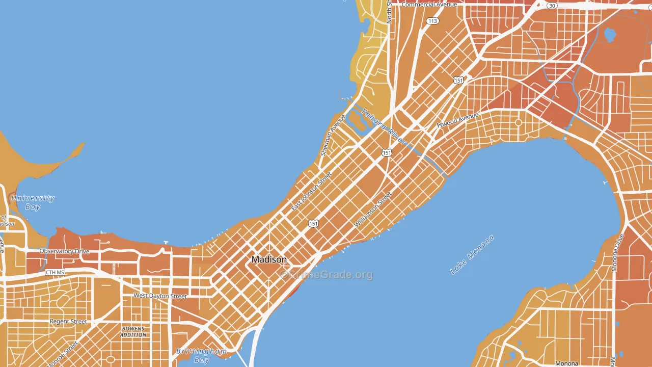 Tenney-Lapham, Madison, WI Map of Vehicle Theft Rates