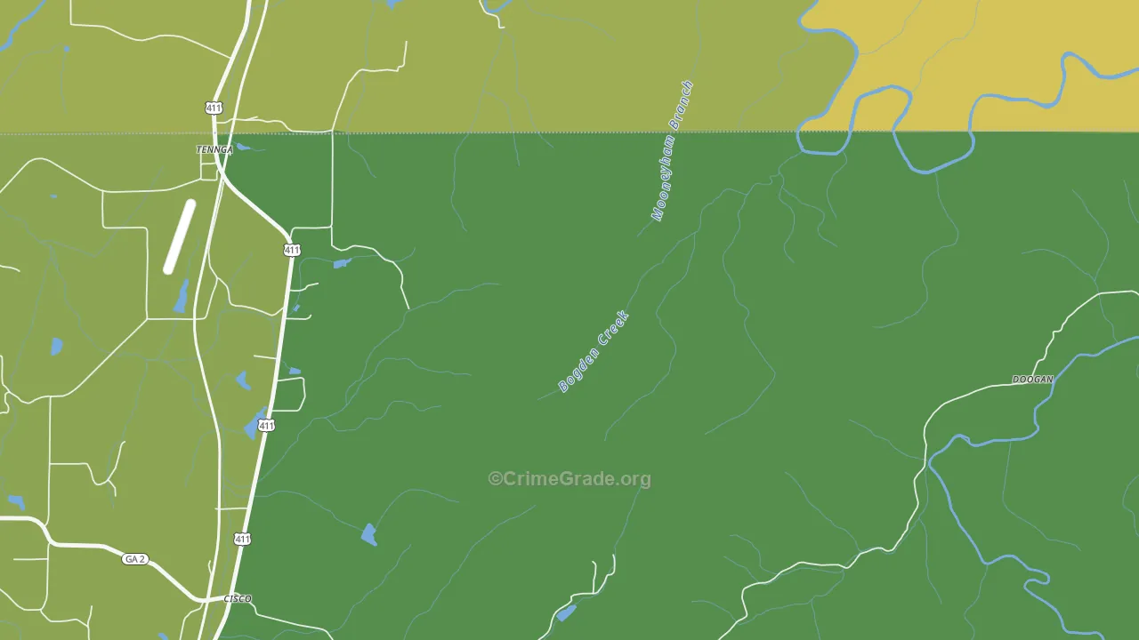 Tennga, GA Map of Vehicle Theft Rates