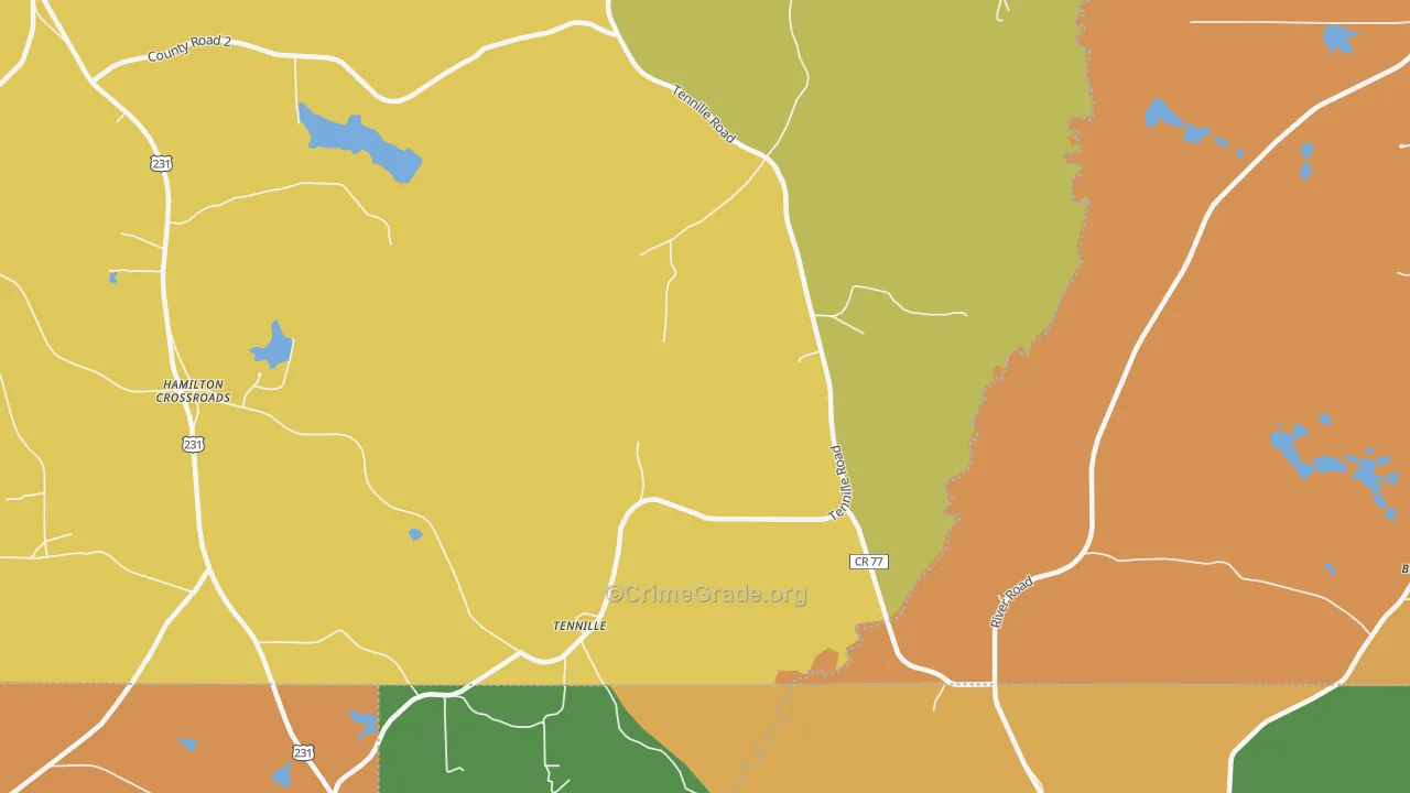 Tennille, AL Map of Vehicle Theft Rates