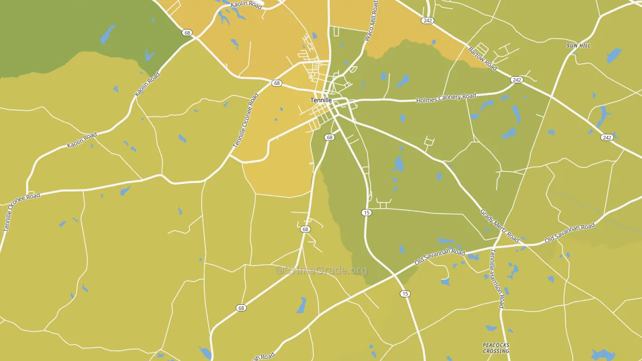 Tennille, GA Map of Vehicle Theft Rates