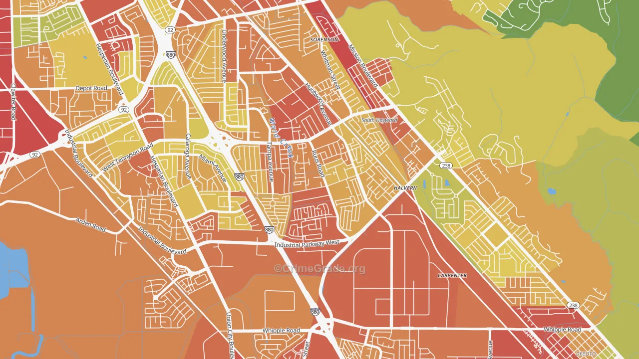 Tennyson-Alquire, Hayward, CA Map of Vehicle Theft Rates