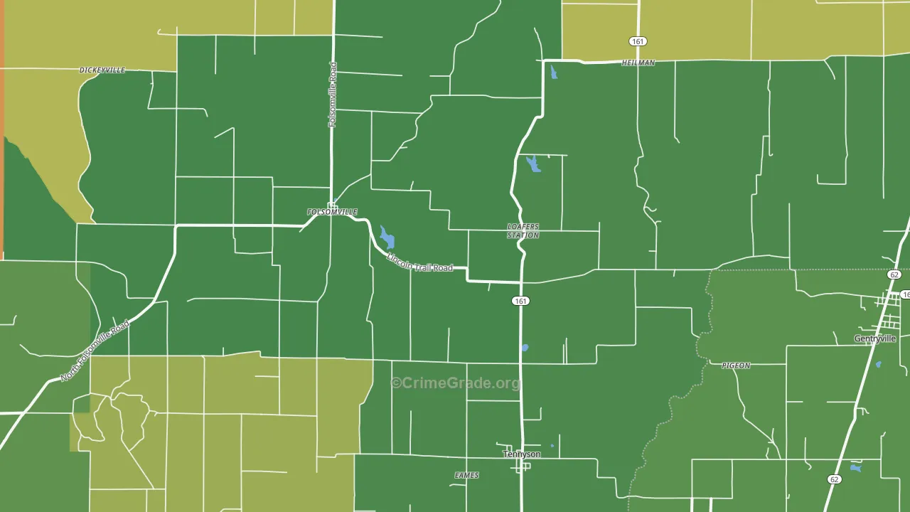 Tennyson, IN Map of Vehicle Theft Rates