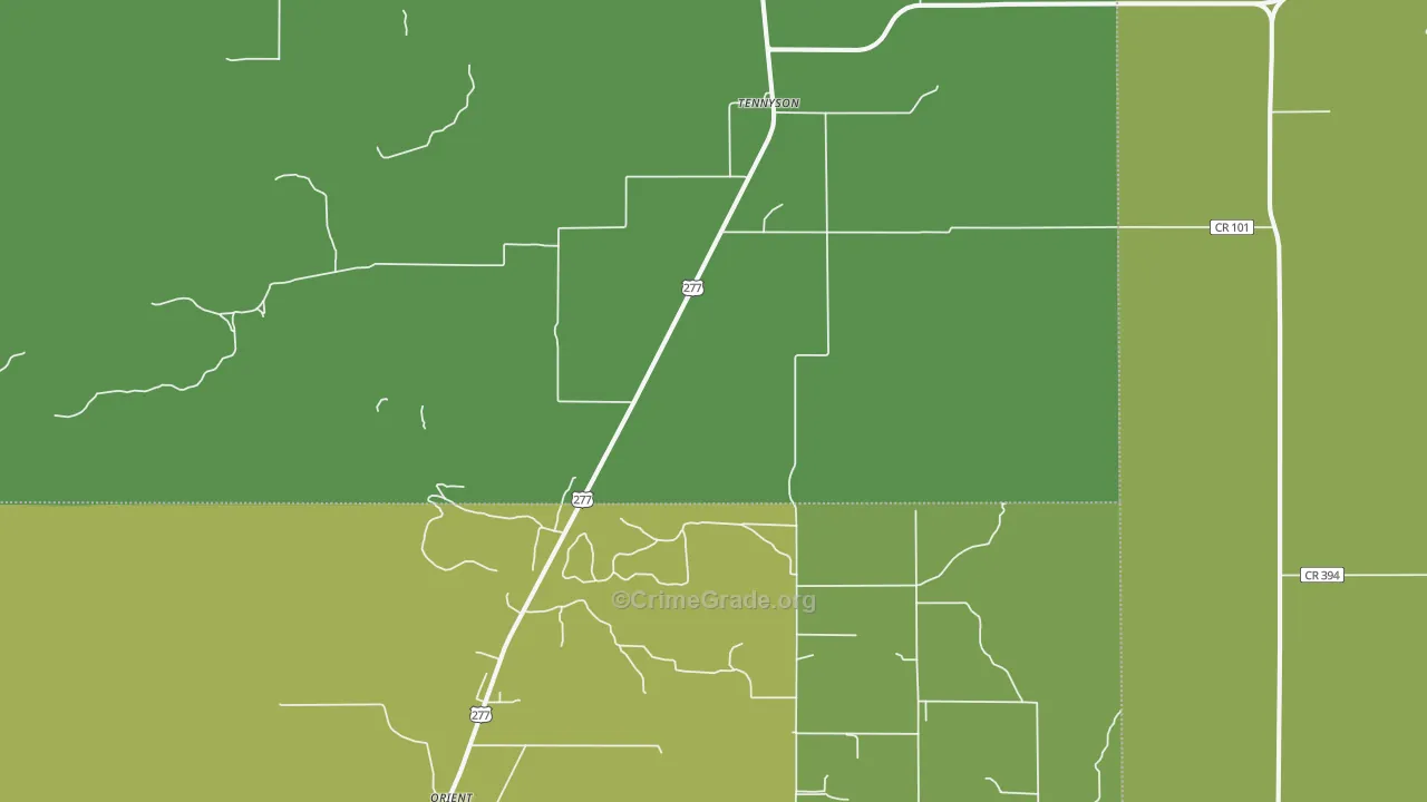 Tennyson, TX Map of Vehicle Theft Rates