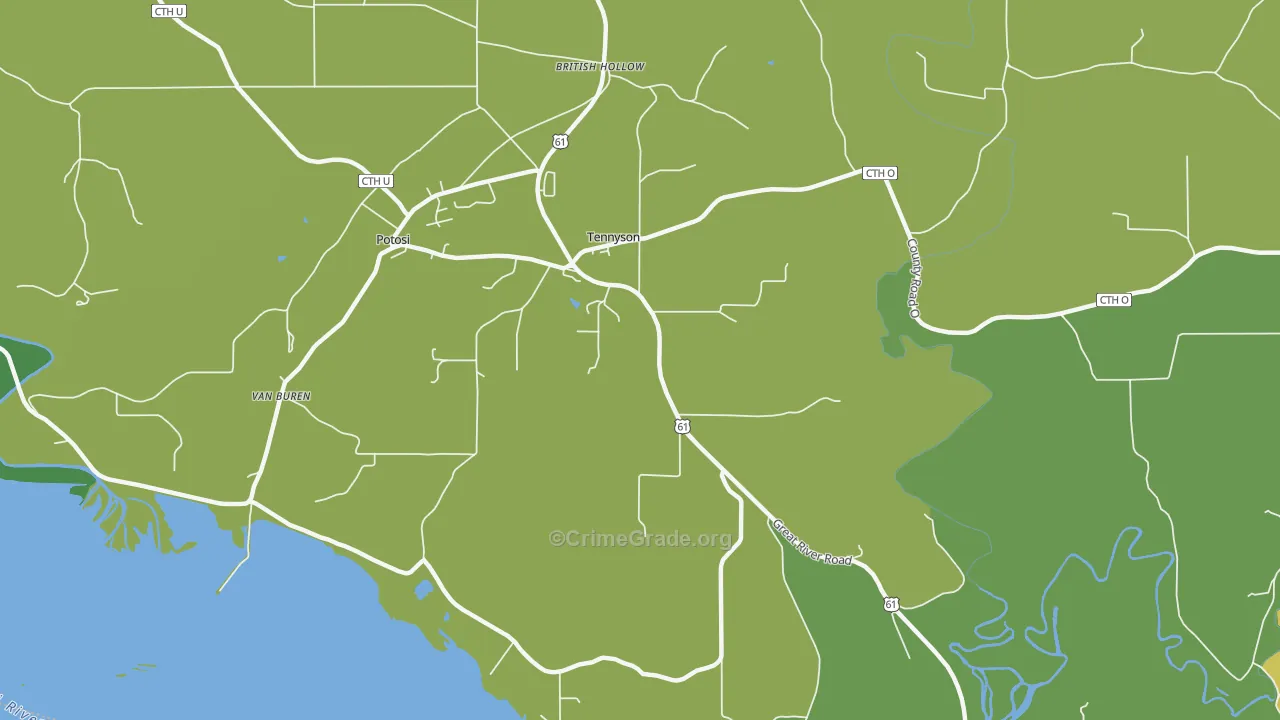 Tennyson, WI Map of Vehicle Theft Rates