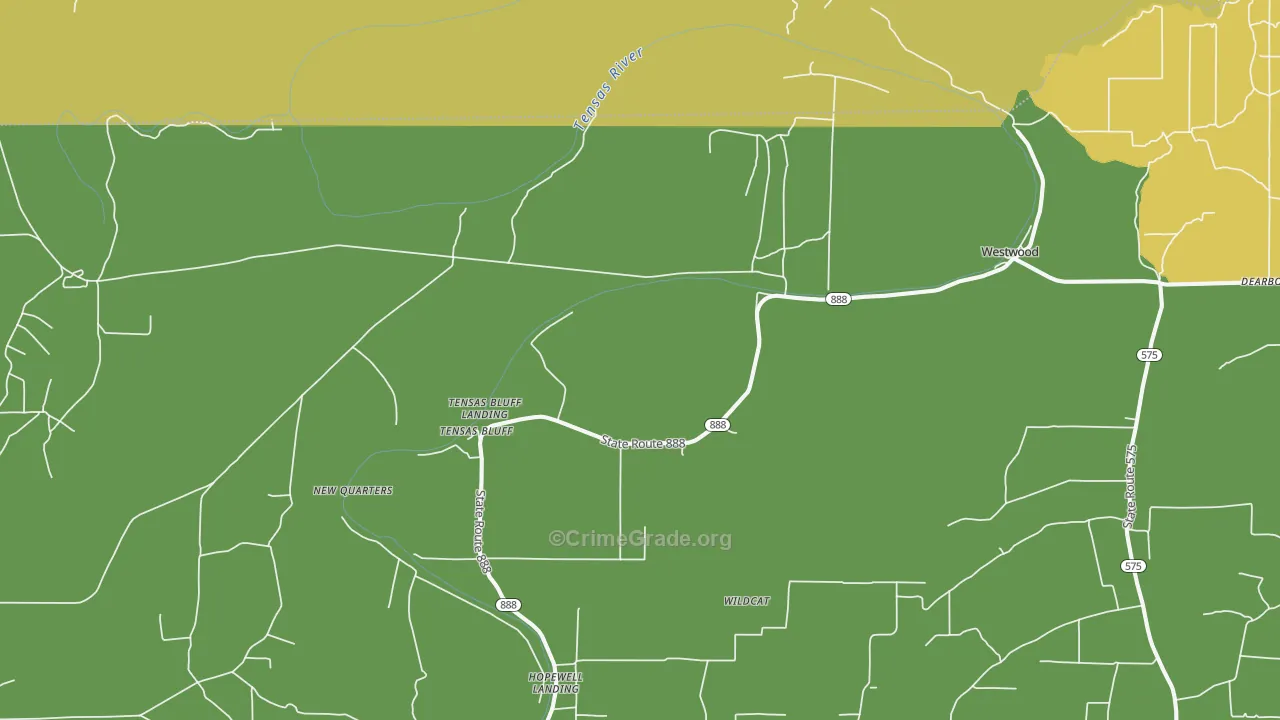 Tensas Bluff, LA Map of Vehicle Theft Rates