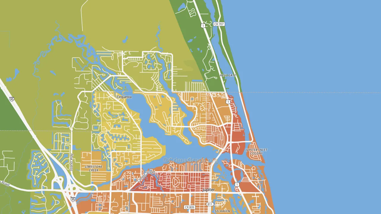 Tequesta, FL Map of Vehicle Theft Rates