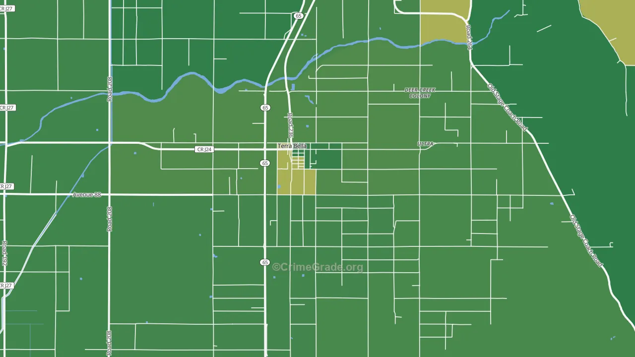 Terra Bella, CA Map of Vehicle Theft Rates