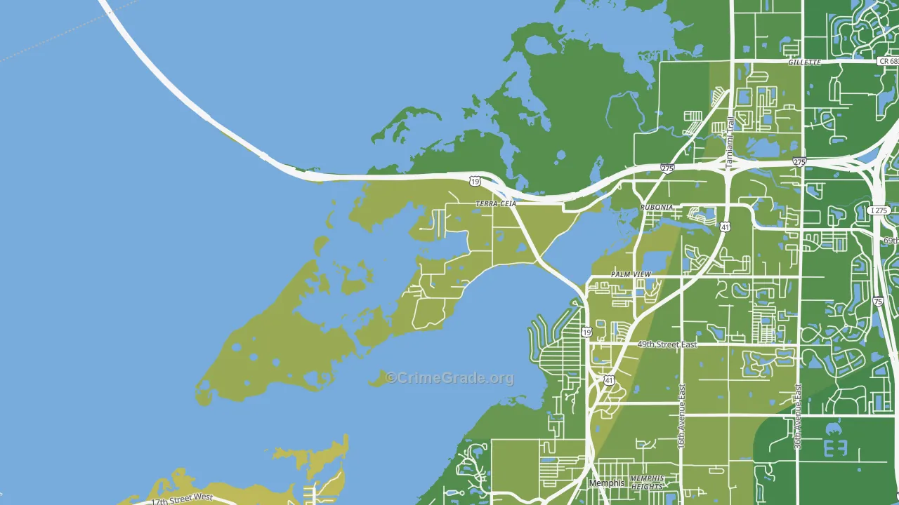 Terra Ceia, FL Map of Vehicle Theft Rates