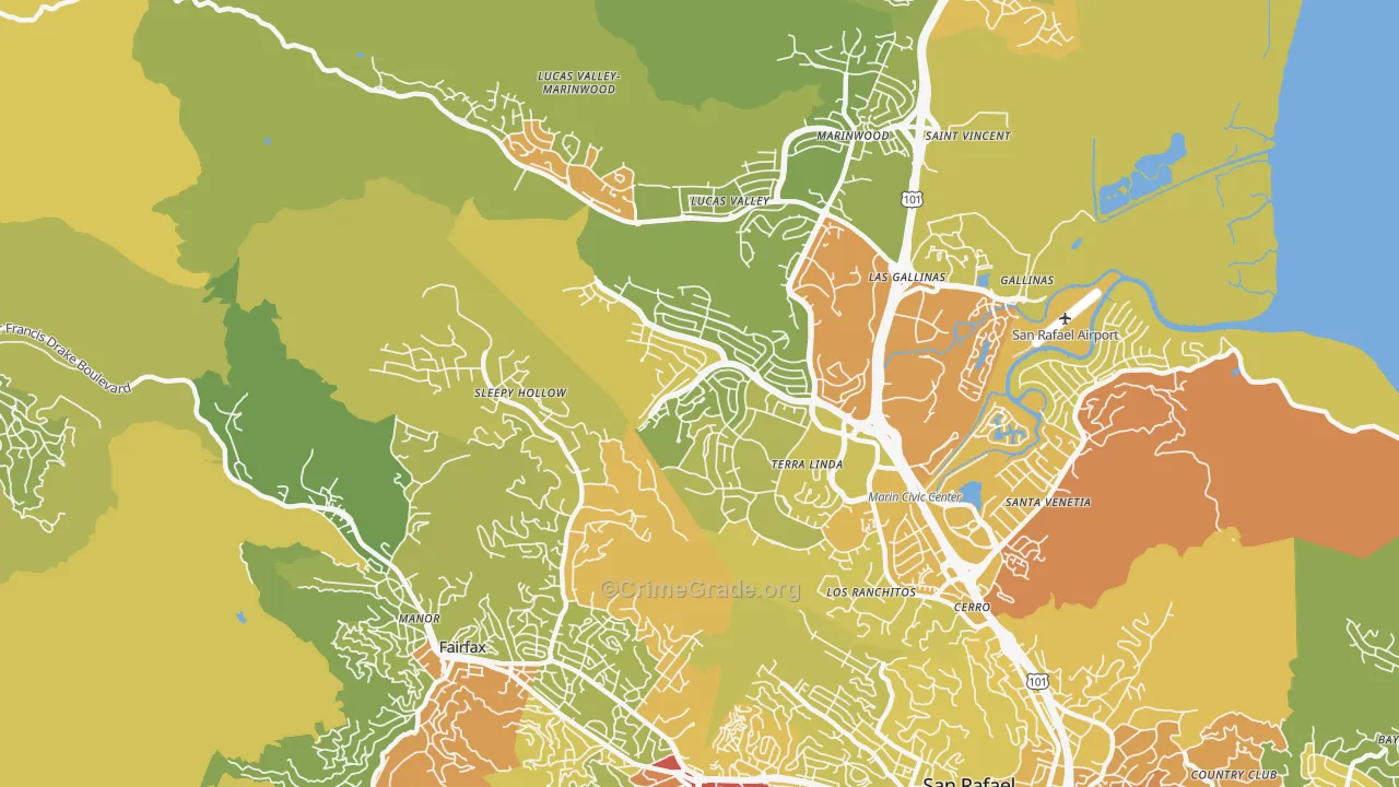 Terra Linda, San Rafael, CA Map of Vehicle Theft Rates