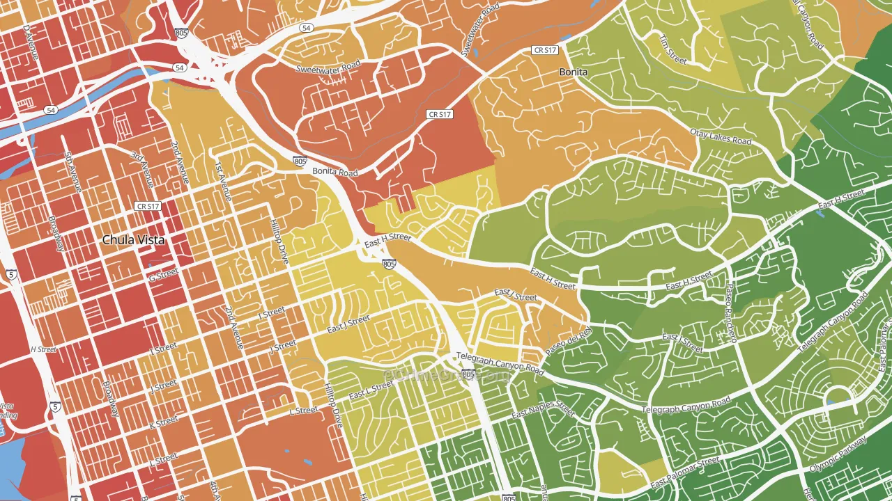 Terra Nova, Chula Vista, CA Map of Vehicle Theft Rates