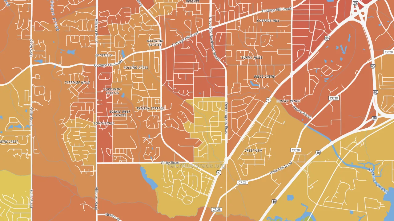 Terrace Hills, Mobile, AL Map of Vehicle Theft Rates