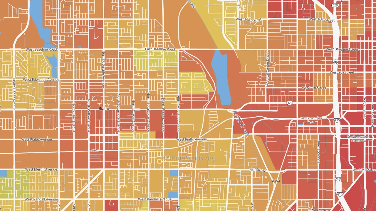 Terrace, San Bernardino, CA Map of Vehicle Theft Rates