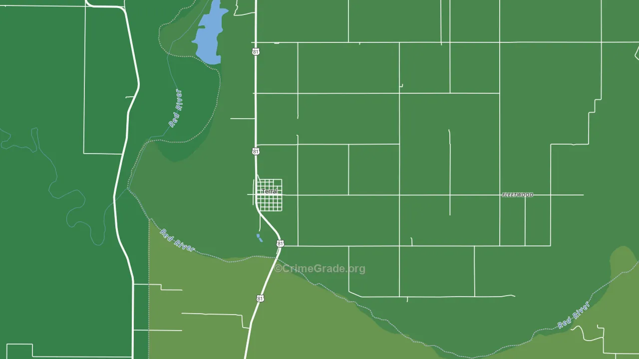 Terral, OK Map of Vehicle Theft Rates