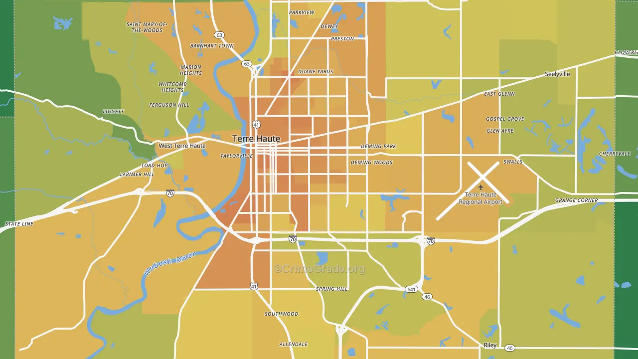 Terre Haute, IN Map of Vehicle Theft Rates