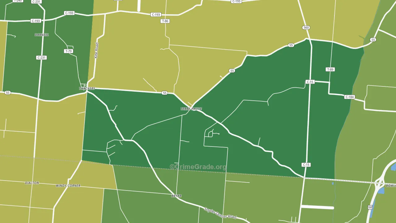 Terre Haute, OH Map of Vehicle Theft Rates
