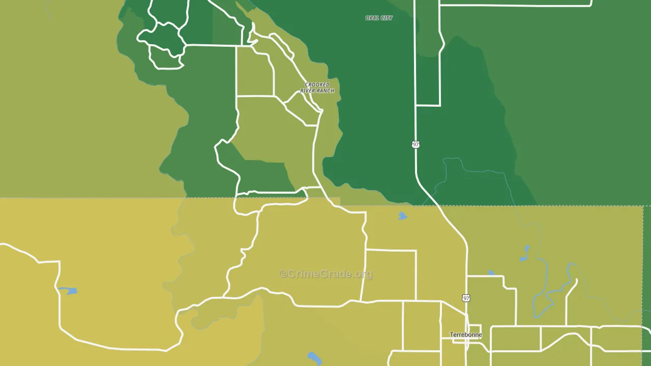 Terrebonne, OR Map of Vehicle Theft Rates