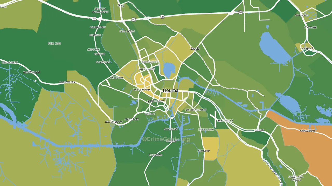 Terrebonne Parish, LA Map of Vehicle Theft Rates