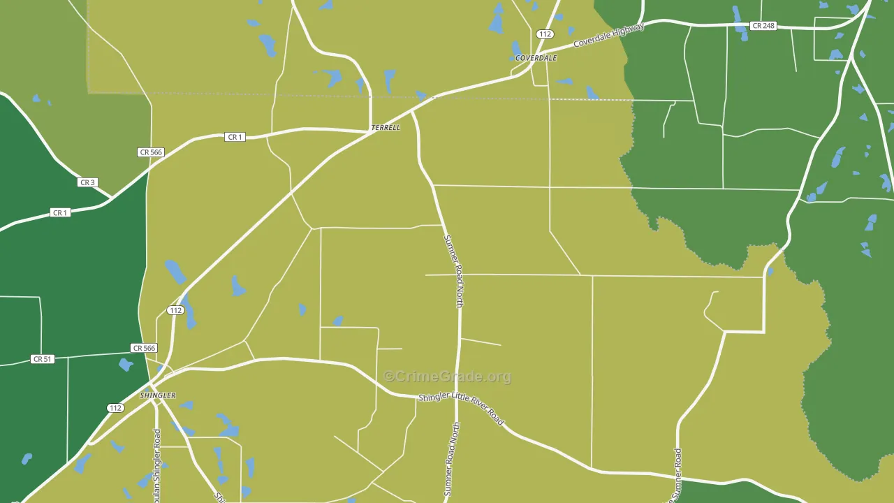 Terrell, GA Map of Vehicle Theft Rates
