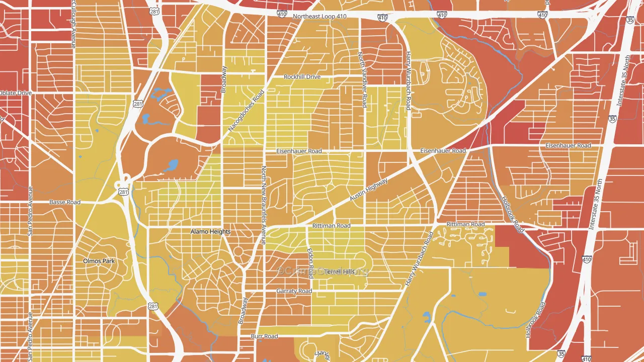 Terrell Heights, San Antonio, TX Map of Vehicle Theft Rates