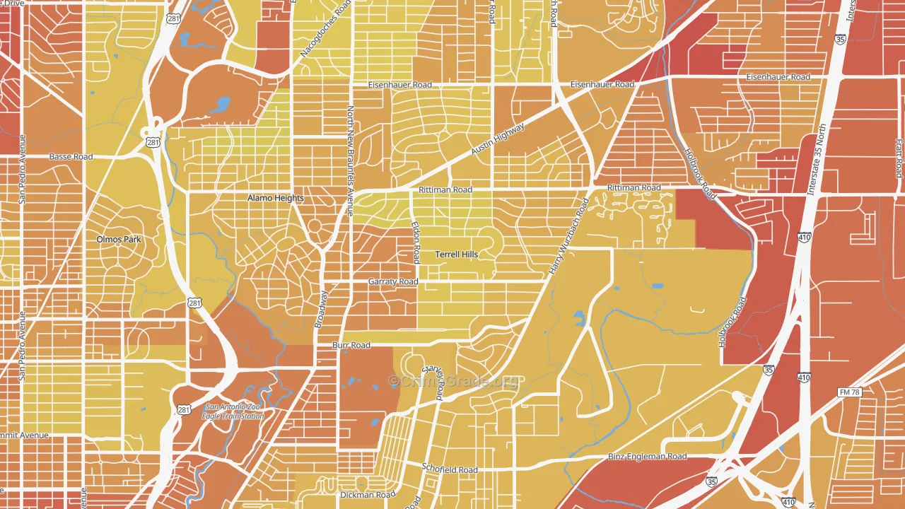 Terrell Hills, TX Map of Vehicle Theft Rates