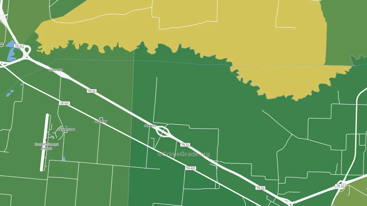 Terrell, TN Map of Vehicle Theft Rates