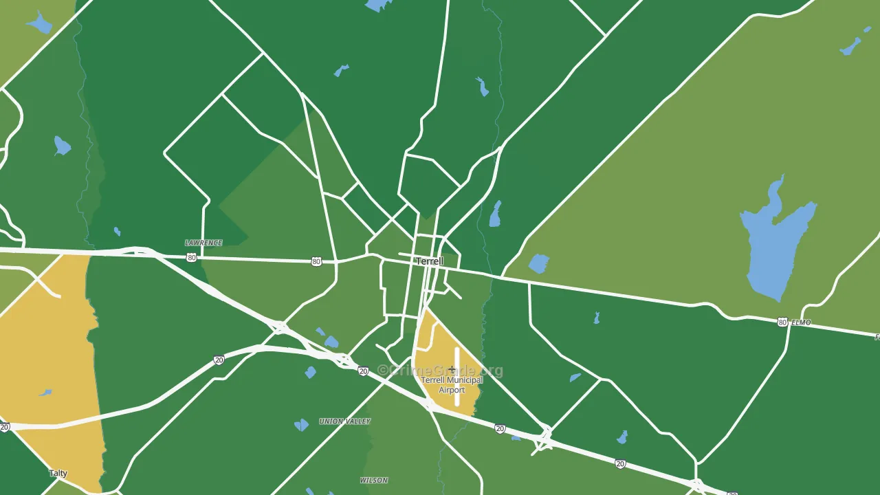 Terrell, TX Map of Vehicle Theft Rates