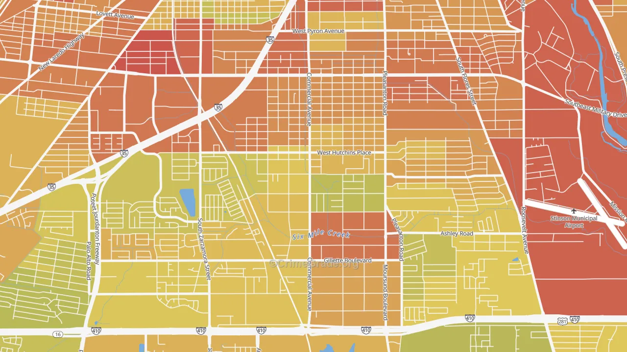 Terrell Wells, San Antonio, TX Map of Vehicle Theft Rates