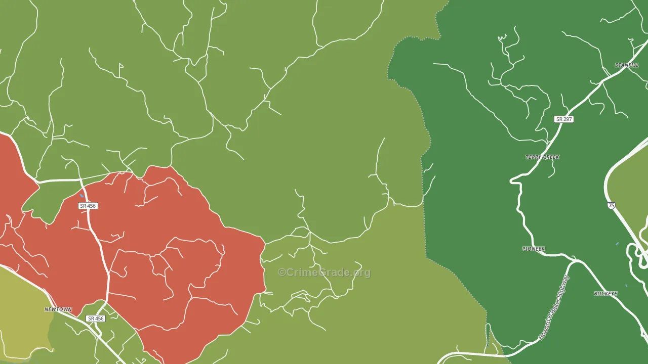 Terry Creek, TN Map of Vehicle Theft Rates