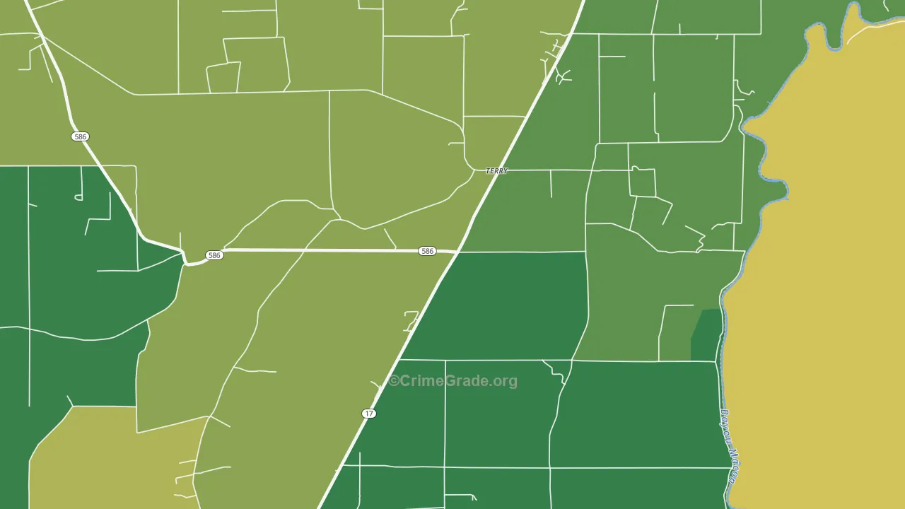 Terry, LA Map of Vehicle Theft Rates