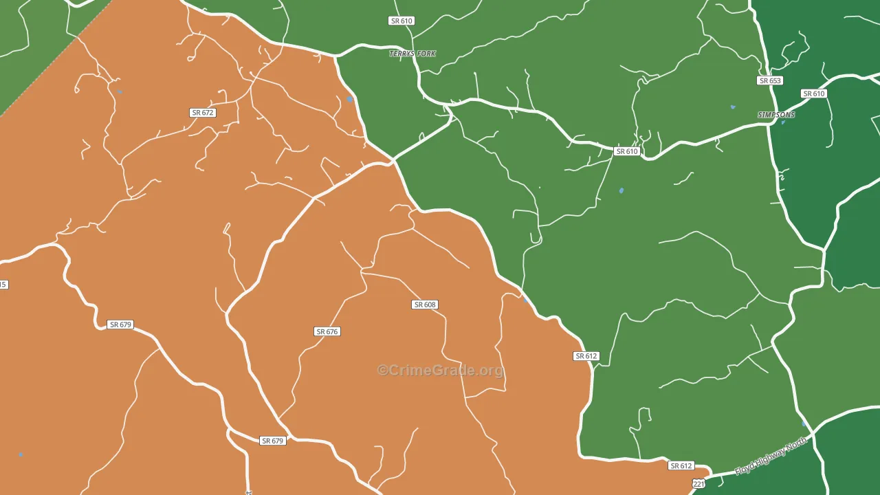 Terrys Fork, VA Map of Vehicle Theft Rates