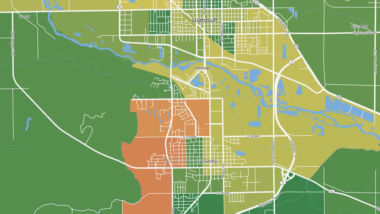 Terrytown, NE Map of Vehicle Theft Rates