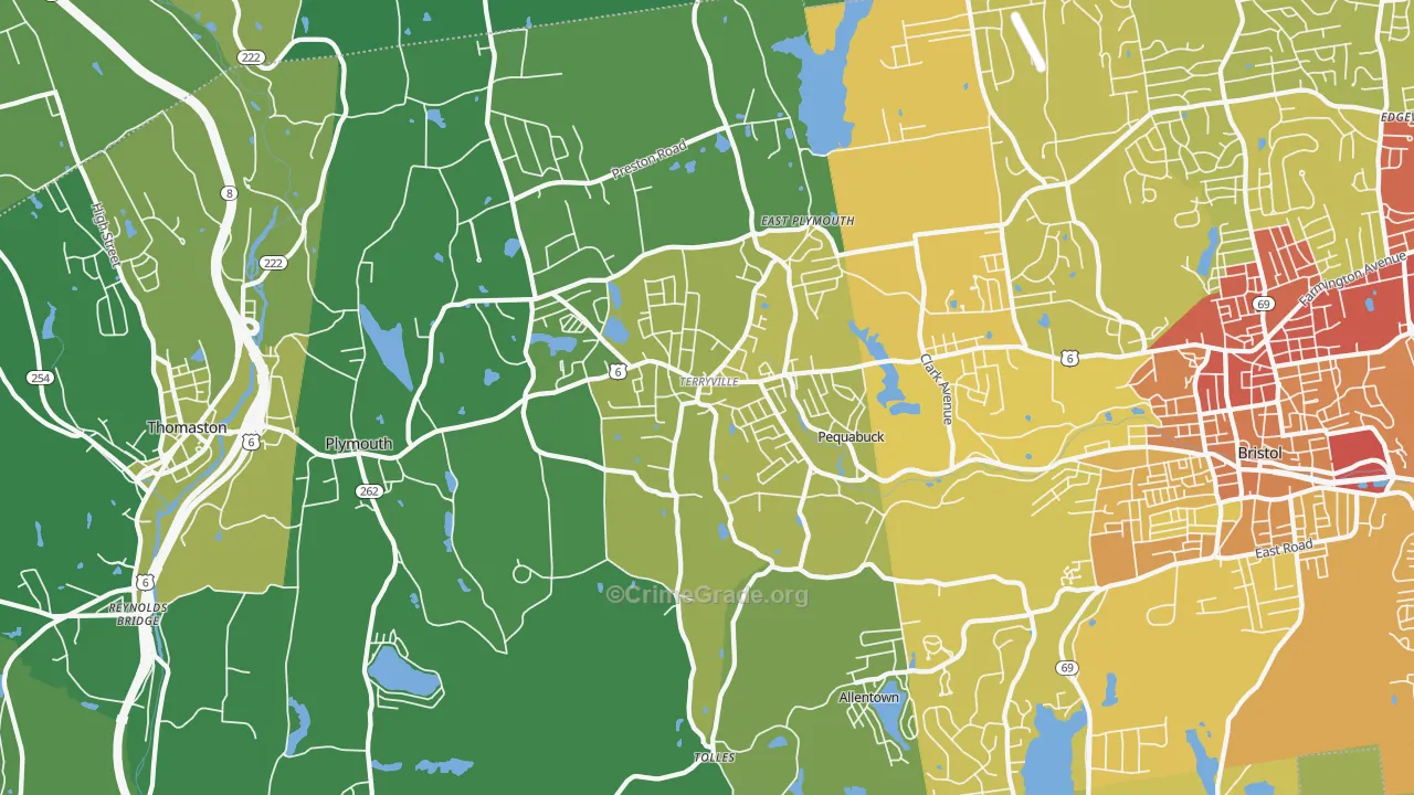 Terryville, CT Map of Vehicle Theft Rates