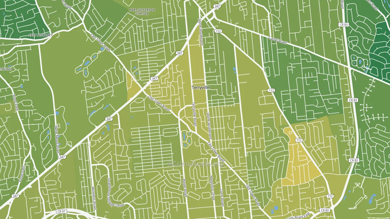 Terryville, NY Map of Vehicle Theft Rates