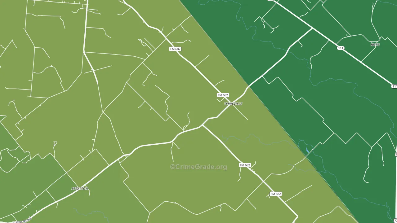 Terryville, TX Map of Vehicle Theft Rates