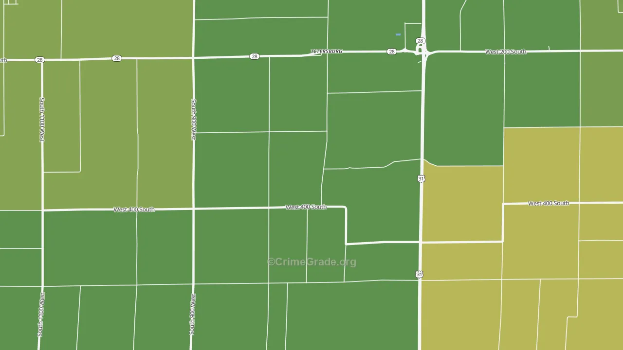 Tetersburg, IN Map of Vehicle Theft Rates
