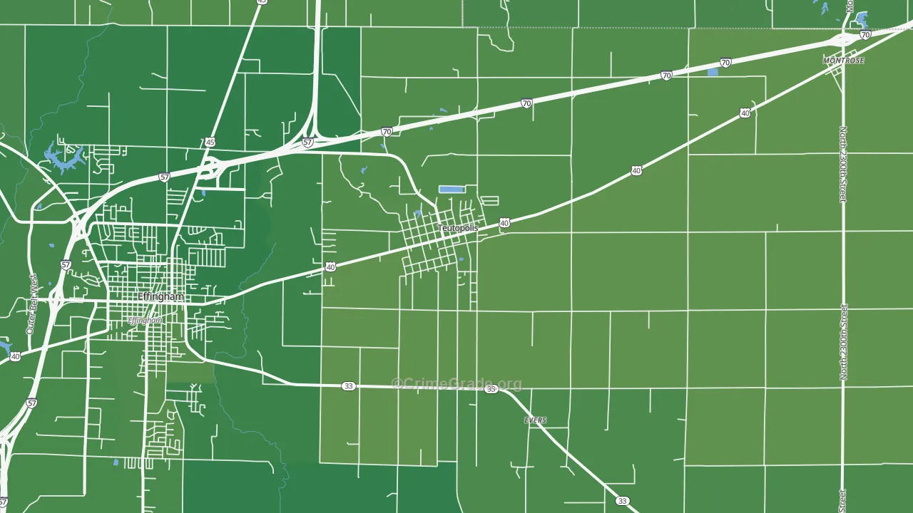 Teutopolis, IL Map of Vehicle Theft Rates