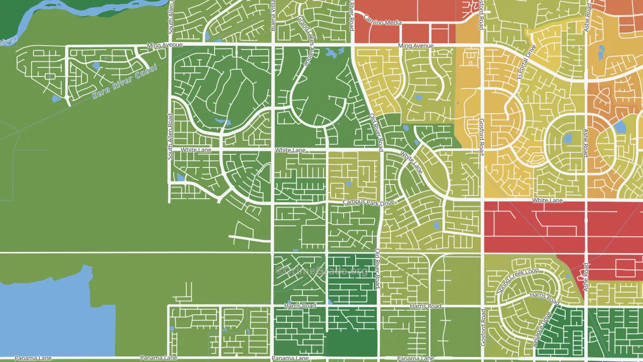 Tevis Ranch, Bakersfield, CA Map of Vehicle Theft Rates
