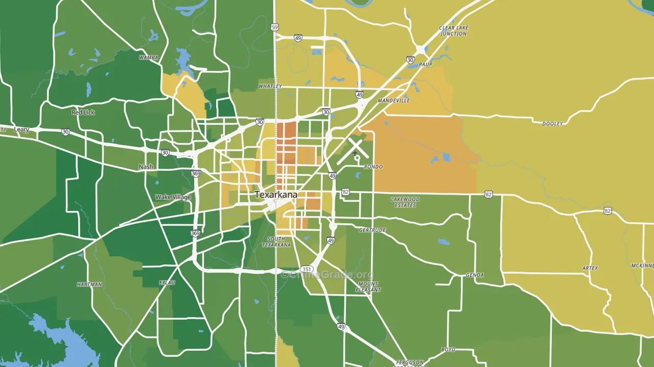 Texarkana, AR Map of Vehicle Theft Rates