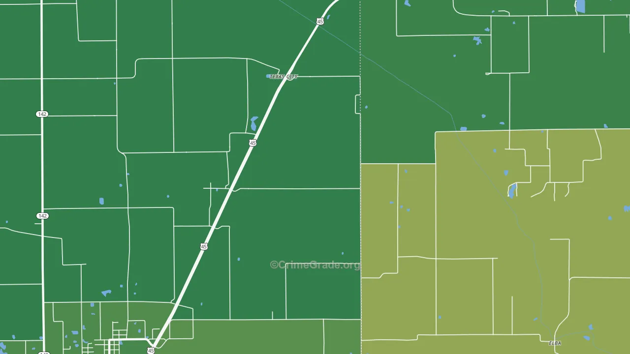 Texas City, IL Map of Vehicle Theft Rates