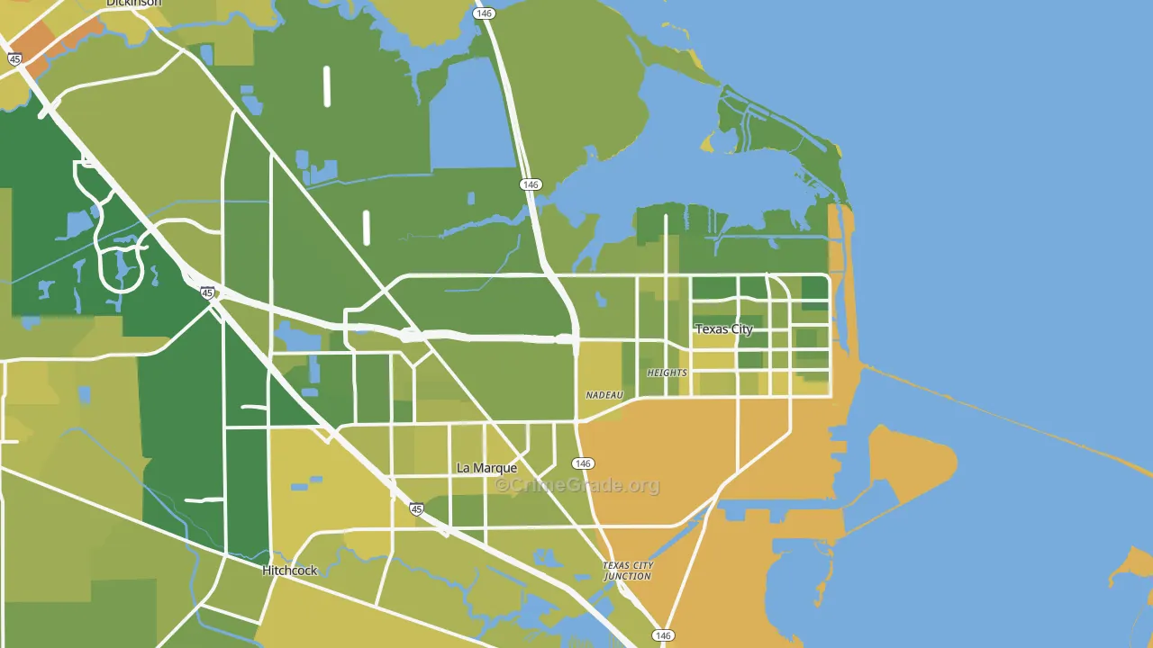 Texas City, TX Map of Vehicle Theft Rates