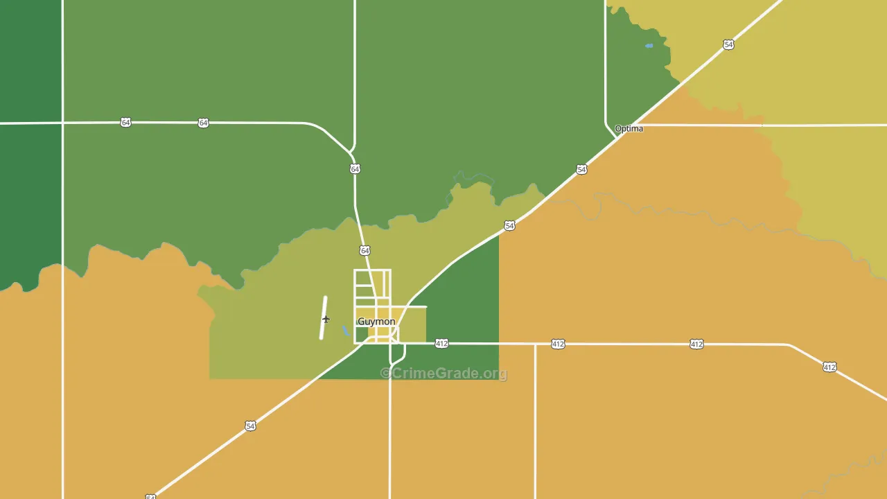 Texas County, OK Map of Vehicle Theft Rates