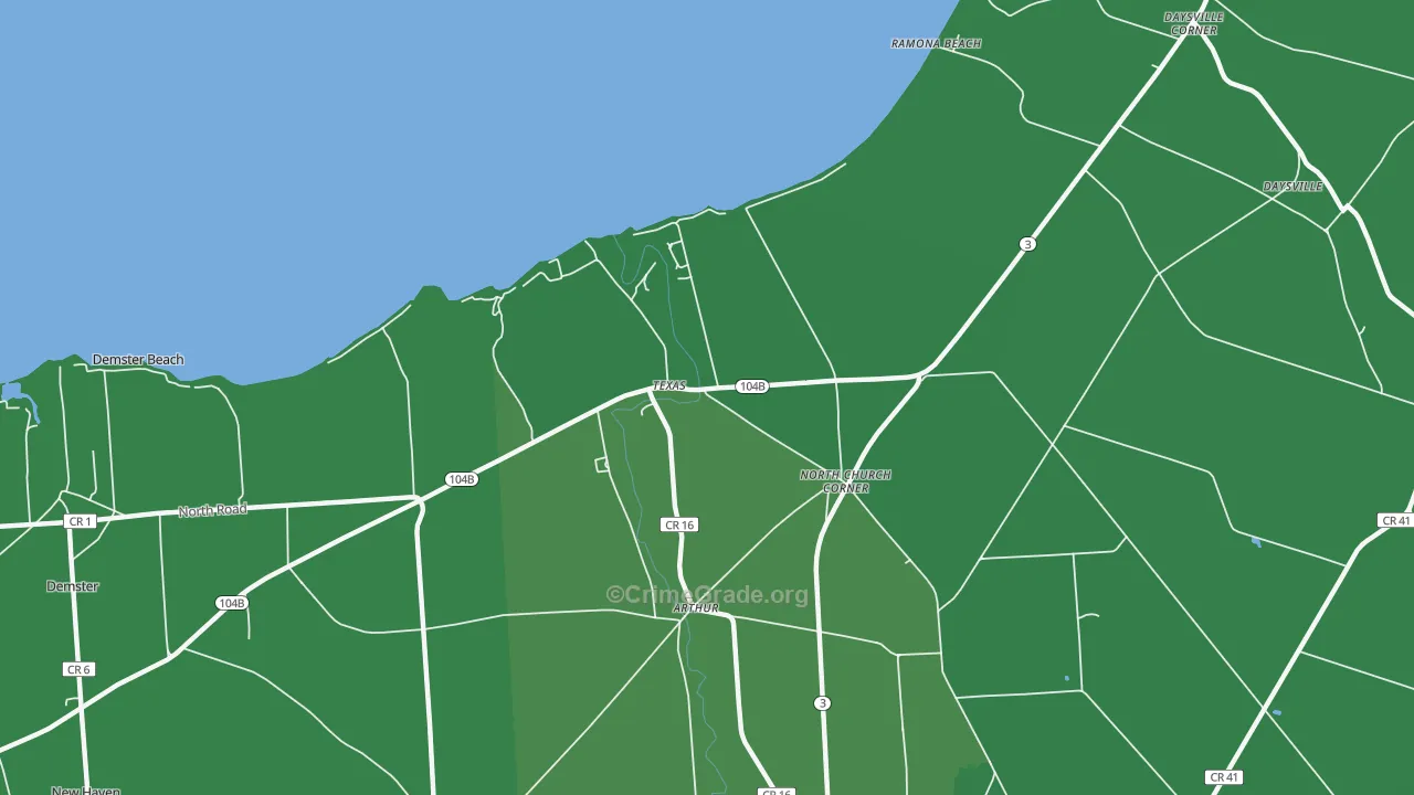 Texas, NY Map of Vehicle Theft Rates