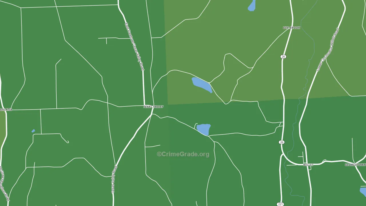 Texas Valley, NY Map of Vehicle Theft Rates